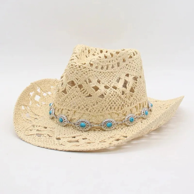Vintage Summer Beach Bohemian Straw Hat Shell Women Men Western Cowboy Hats Wooden Beads Hollow Out Sun Hat Holiday Cap 260228