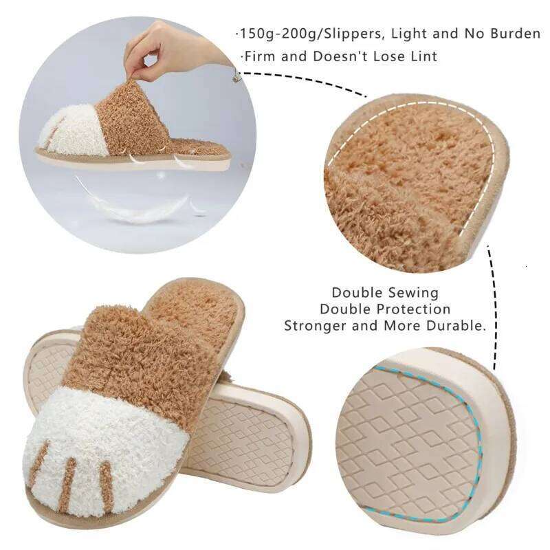 Litfun Winter Fuzzy Women Cute Animal House Warm Fur Couples Bedroom Non-Slip Indoor Fluffy Slippers