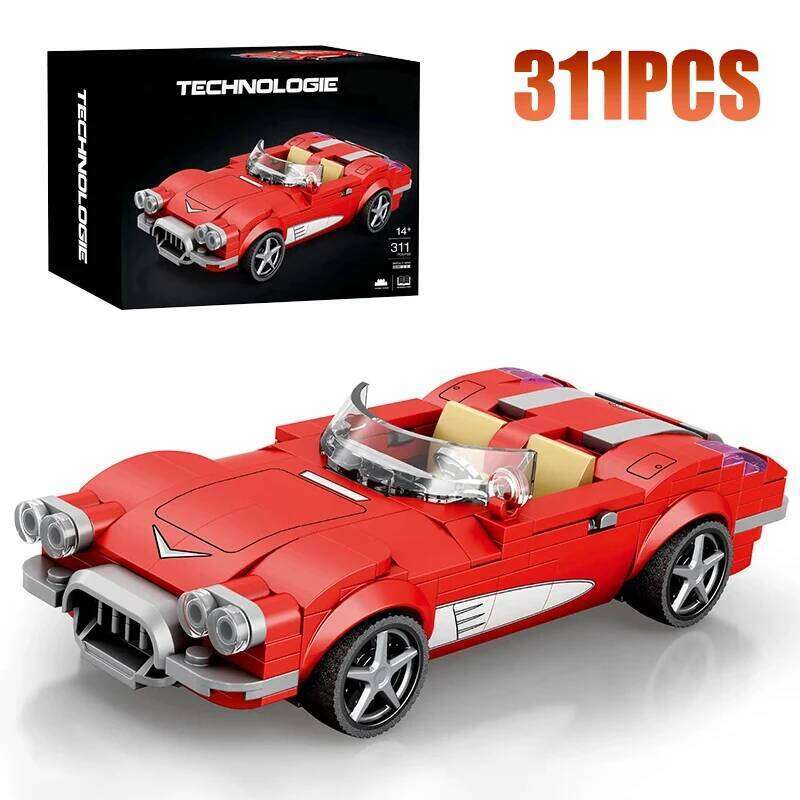 311PCS Red Roadster Building Block Creative City Vehicle Diy Car Model Bricks Desktop Display Toys For Kids Holiday Gifts Z260305