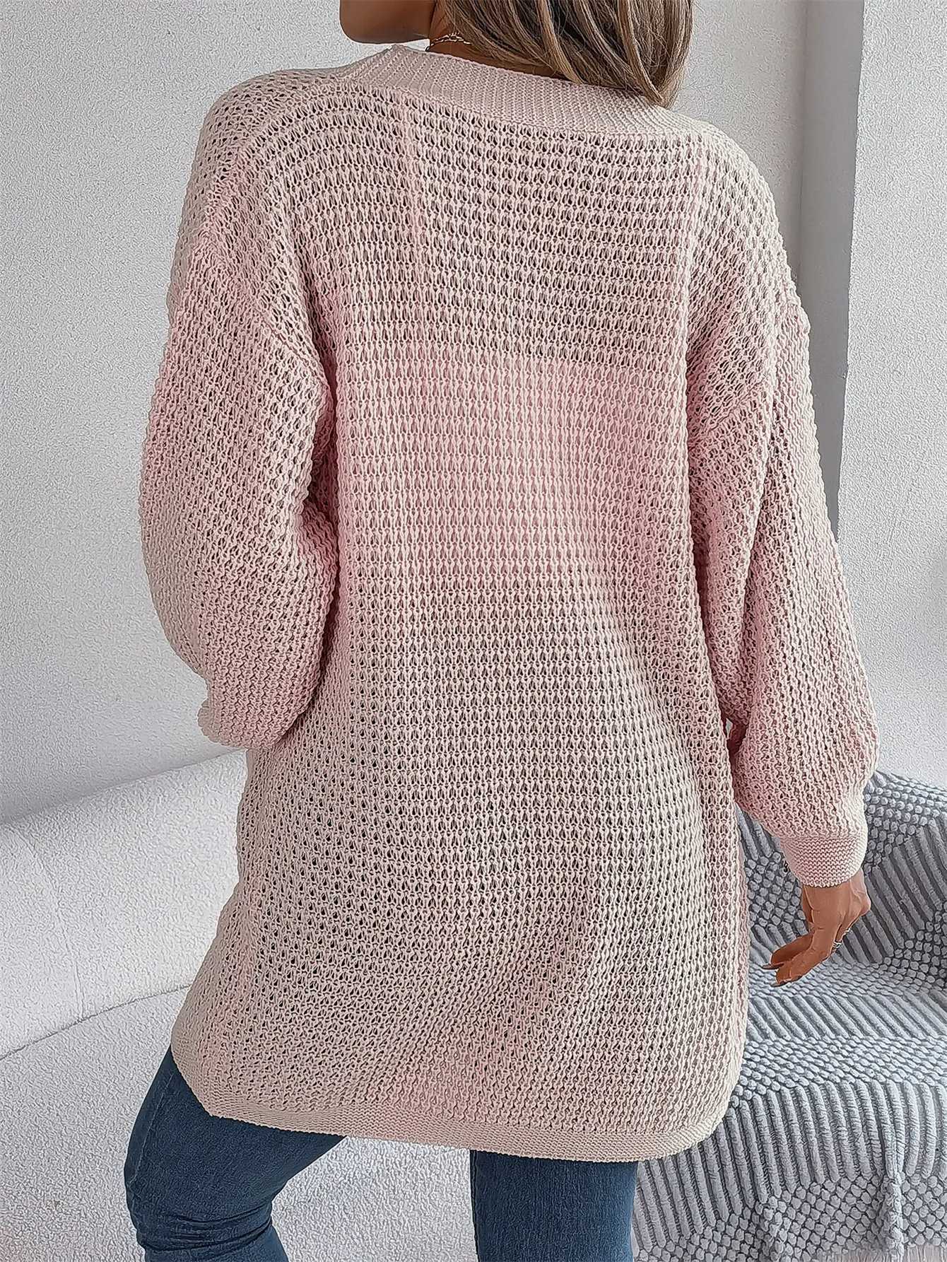 Womens Solid Pocket Long Sleeve Cardigan Sweater - Casual Loungewear for Fall Winter Vacation M260306
