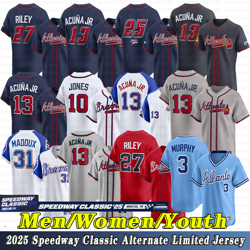 Ronald Acuna Jr. Braves Baseball Jersey #1 Ozzie Albies Speedway Classic Alternate Limited Jersey Spencer Strider Grant Holmes Custom City Braves Jersey
