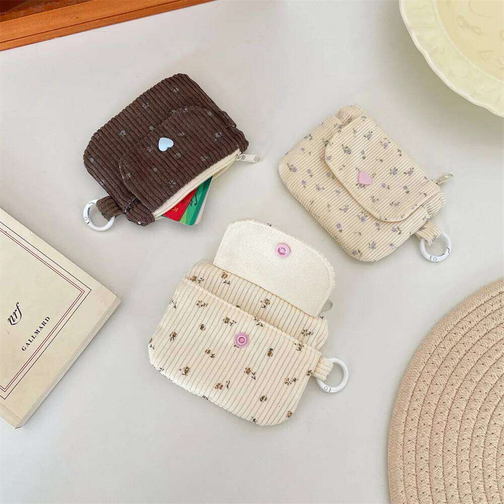 Corduroy Printed Hasp Coin with Key Ring Kids Cute Purse Small Wallet Zipper Credit Card Holder ID Bag C2603043