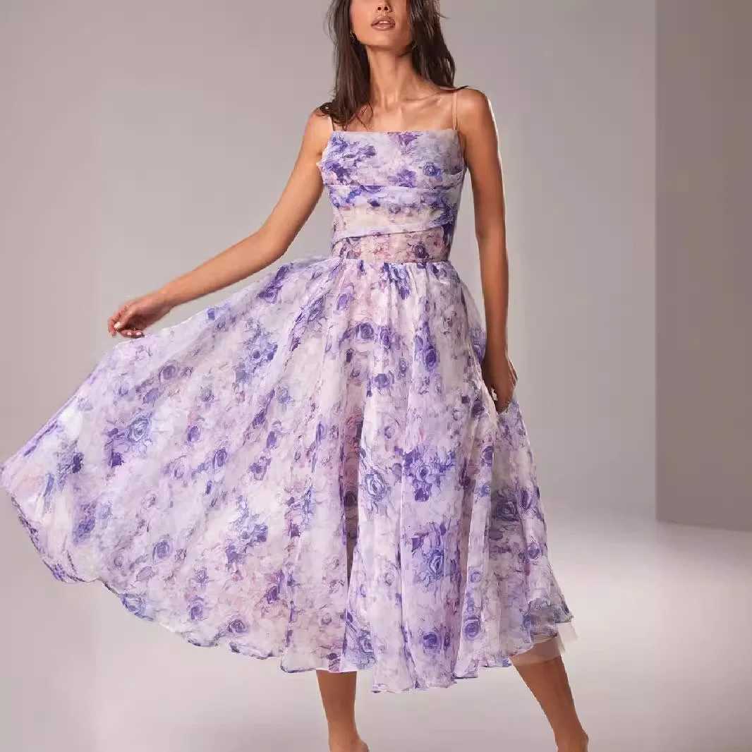 Strapless Spaghetti Straps Flowers Print Knee Length Dress X260306