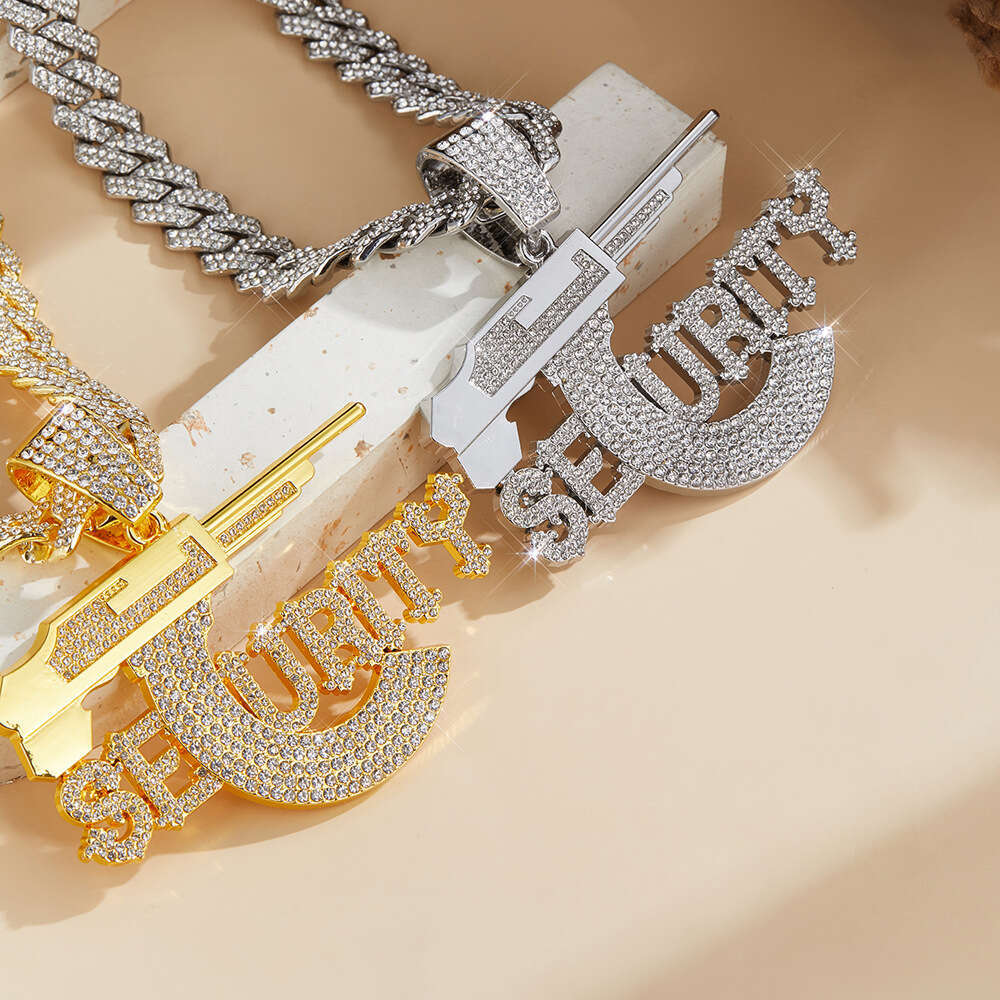 Hip-hop pendant SECURITY letter pistol high-quality domineering alloy rhinestone Cuban chain wholesale trendy
