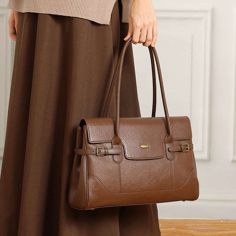 Luxury Shoulder Bags Totes Hobo Minimalist Top Layer Cowhide Genuine Leather Large Capacity Commuter Vintage Handbag Fashion Single Underarm Tote Bag 