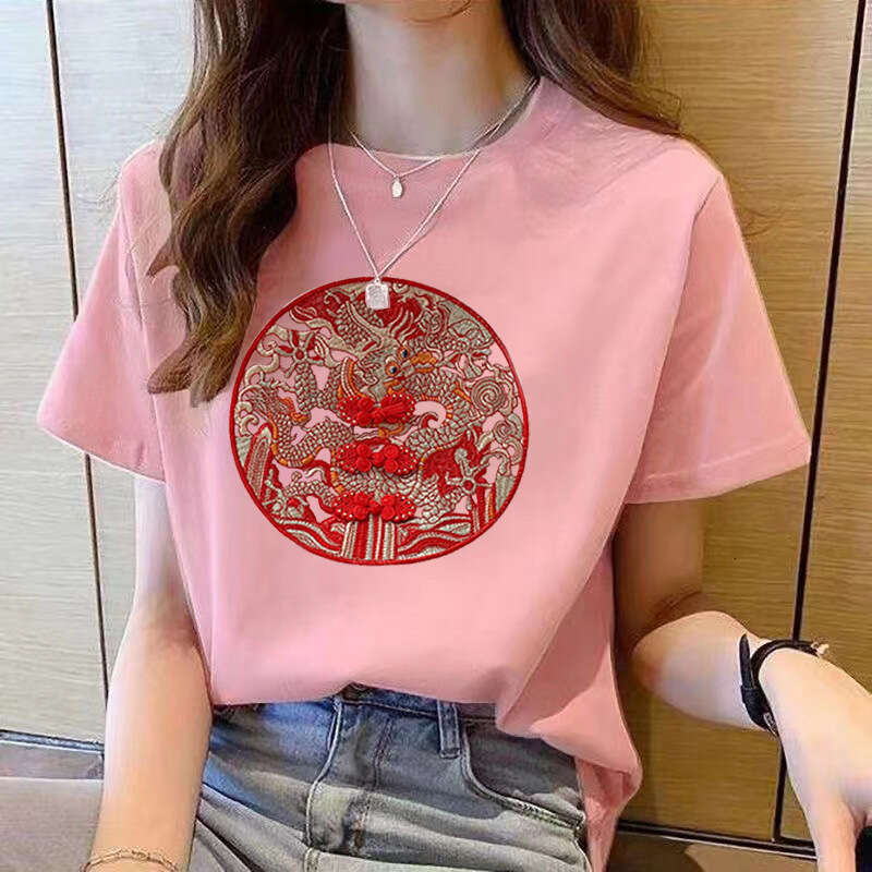 Summer Chinese Style Vintage Embroidery Frog T-shirt Ladies Loose Casual Fashion All-match Short Sleeve Tee Top Women Pullovers