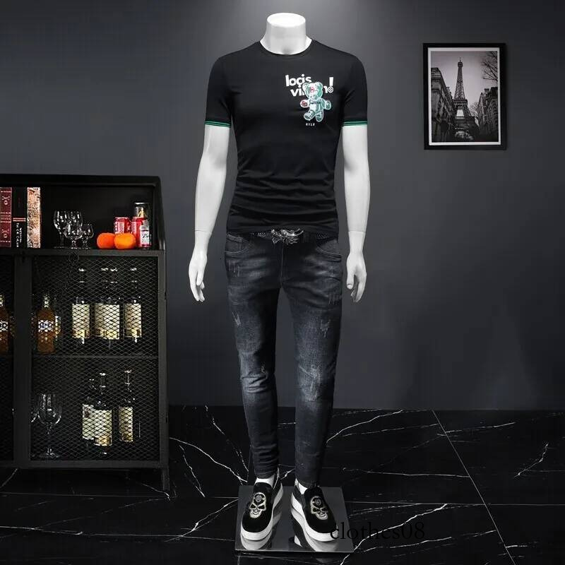 Men T shirt Faionable round Ne ort T-irt Silk Cotton High End f Sve Youth ular Creative Interest Print Summ...