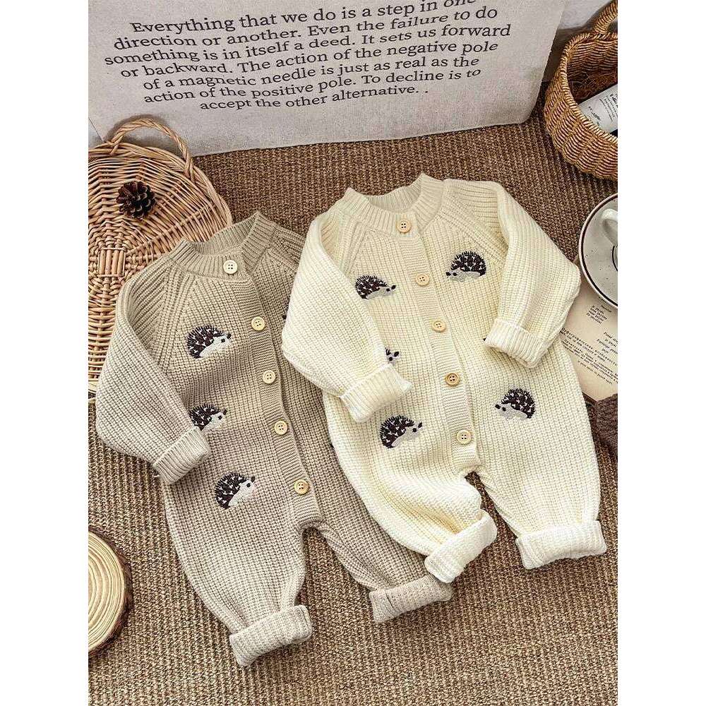 2025 Winter New Baby Long Sleeve Knitted Romper Cartoon Embroidery Infant Boy Girl Thick Warm Jumpsuit Newborn Toddler Clothes Z260306