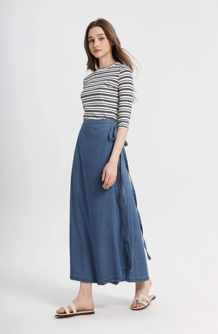 AS 2025 spring summer woman linen one pieces wrap skirts adjustable waist 2cm skirt high quality linen lady wear 260228