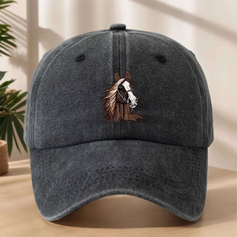 Trendy Versatile Fashion Horse Head Print Washed Vintage Soft Top Sunshade Unisex Baseball Cap Y260304