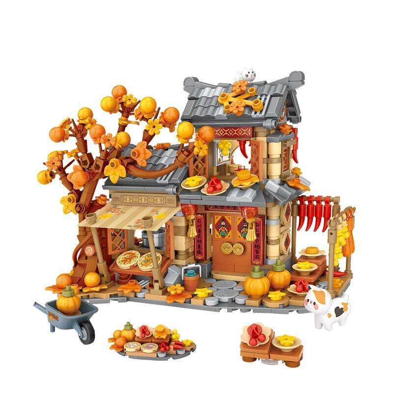 LOZ Mini Creative Autumn Farmhouse Courtyard Building Blocks MOC City Lights Street View Architectural Model Toy Children Gifts Z260305