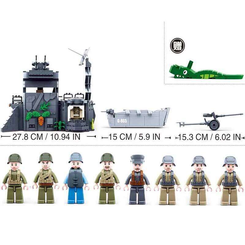 Military German Army Atlantic Fort Bastion MOC Building Blocks Set Weapon War Chariot Soldier WW2 Bricks Classic Model Kids Toys Z260306