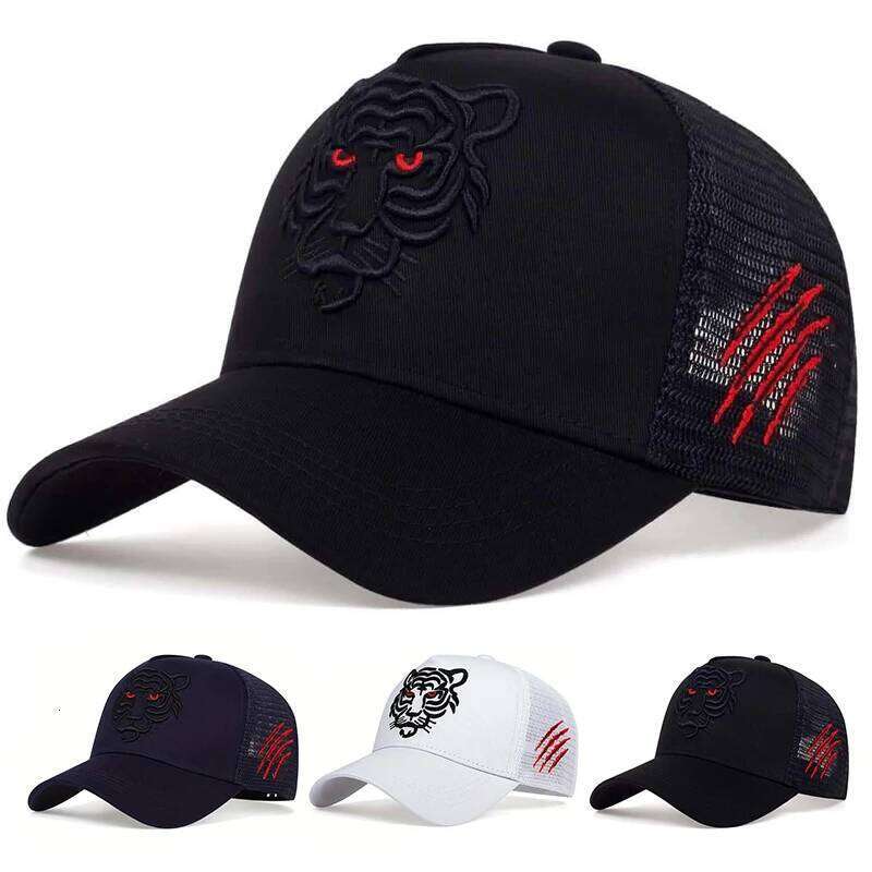Unisex Tiger Head Embroidery Baseball Net Caps Spring and Autumn Outdoor Adjustable Casual Hats Sunscreen Hat Sports Golf Cap Y260304