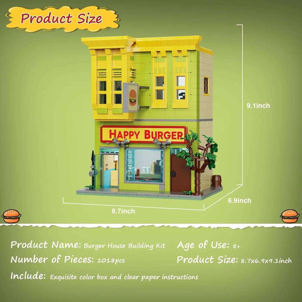 BuildMOC Burgers Store Building Block Set Ideas Bob Movie Street View Model Toys Children Gifts1018PCS Z260305