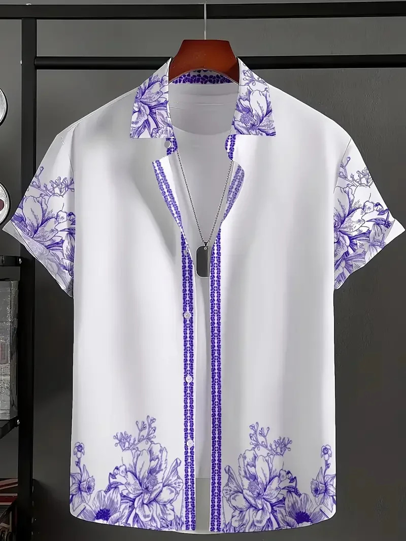 Summer Hawaiian Vintage Floral Print Mens Short Sleeved Womens Blouses Beach Shirts Lapel Casual Button Shirt Men Clothes 260227