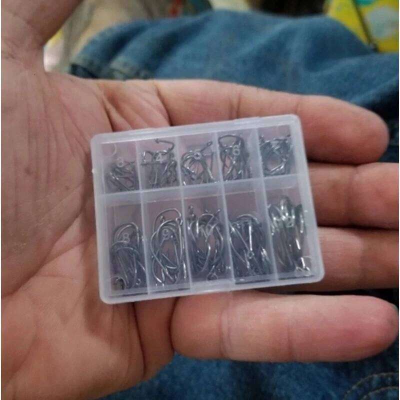 Hooks 100pcs Set High Carbon Steel Sharp Durable Barbed Fishhook Rock Fishing Equipment Gear Tackle Accessories with box S260305