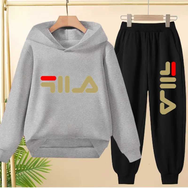 Kids Tracksuits 2Pcs, Brand Print Hoodie & Pants Set, Boys & Girls Charming Casual Sports Outfits for 3-12Y Autumn WinterT260306