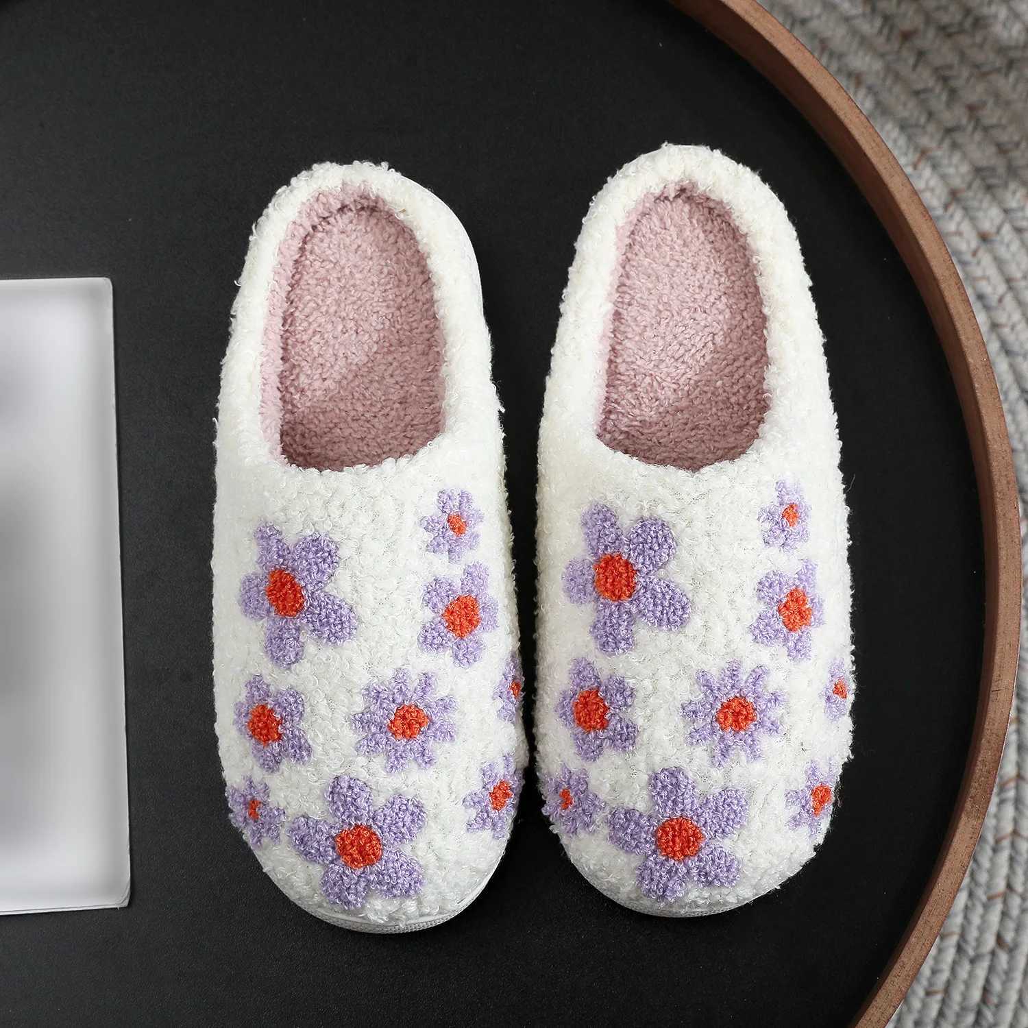 Winter Home Furnishings colorful Flowers/Cherries Pattern Cotton Slippers Non Slip Thick Bottom Wear-Resistant Cotton Slippers S260305
