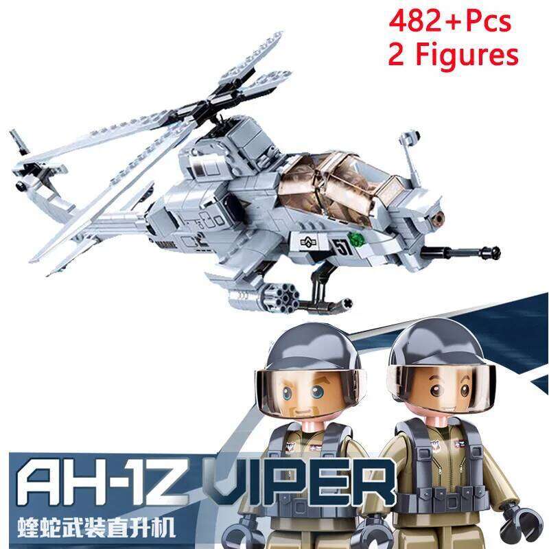 SLUBAN Military King of Jaeger AH-1Z VIPER Gunship Armed Helicopter Building Blocks Kit Bricks Classic Model Toys for Kids Gifts Z260306