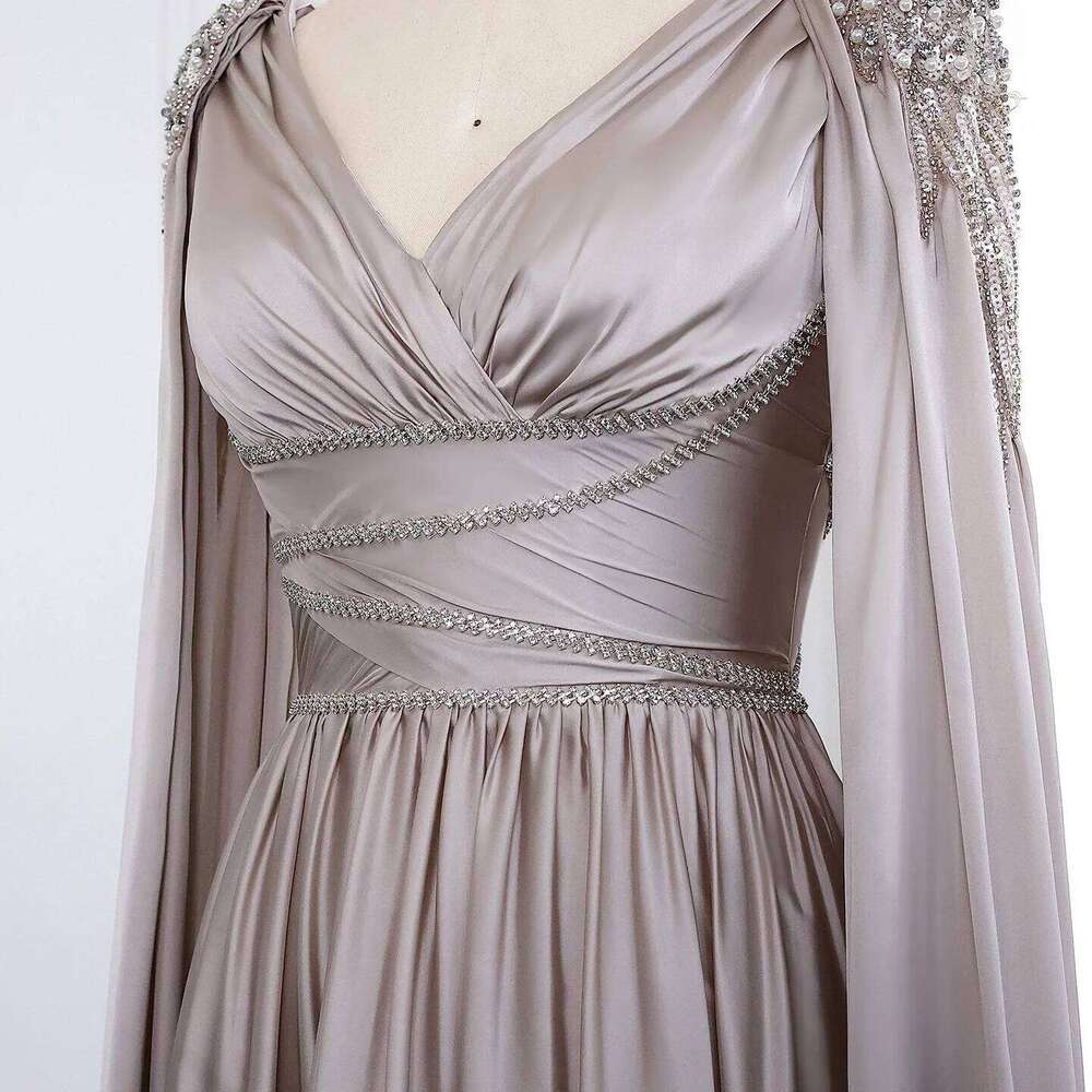 Rose Gold Arabic V-Neck Turquoise Evening Dress With Cape Women Wedding Party Gown Customized