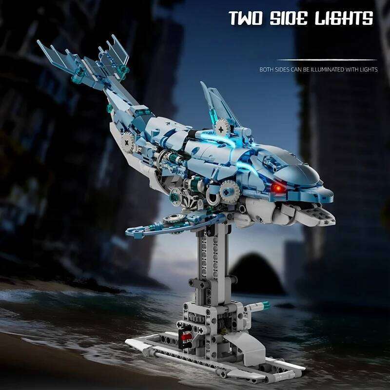 888Pcs Mechanical Dolphin Building Blocks Set With Motor Light Pink Blue Ocean Animal Linkage MOC 3D Desktop Model Gift Idea Z260305