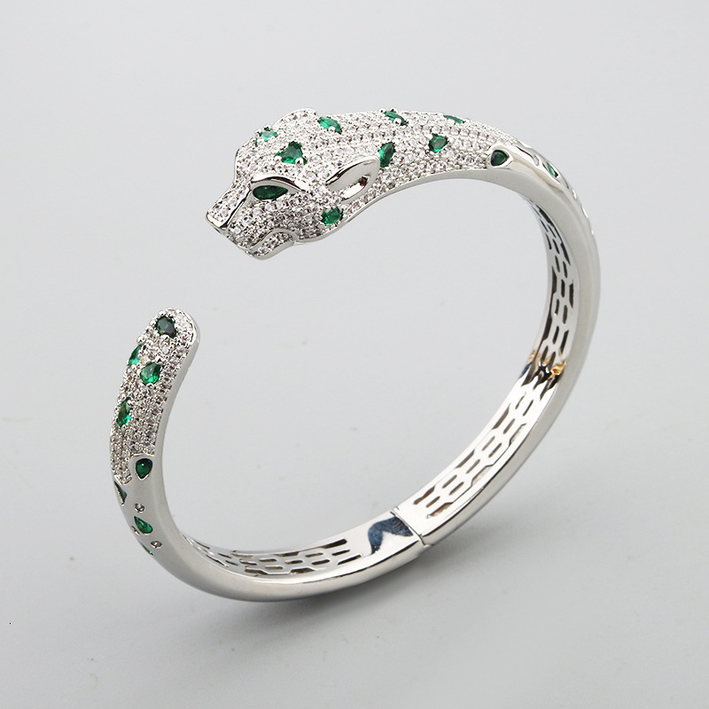 Bracelet And Style Exaggerated Light Luxury Temperament Bracelet Inlaid Colorful Zircon Bracelet Popular Women's Open Leopard Head Bracelet