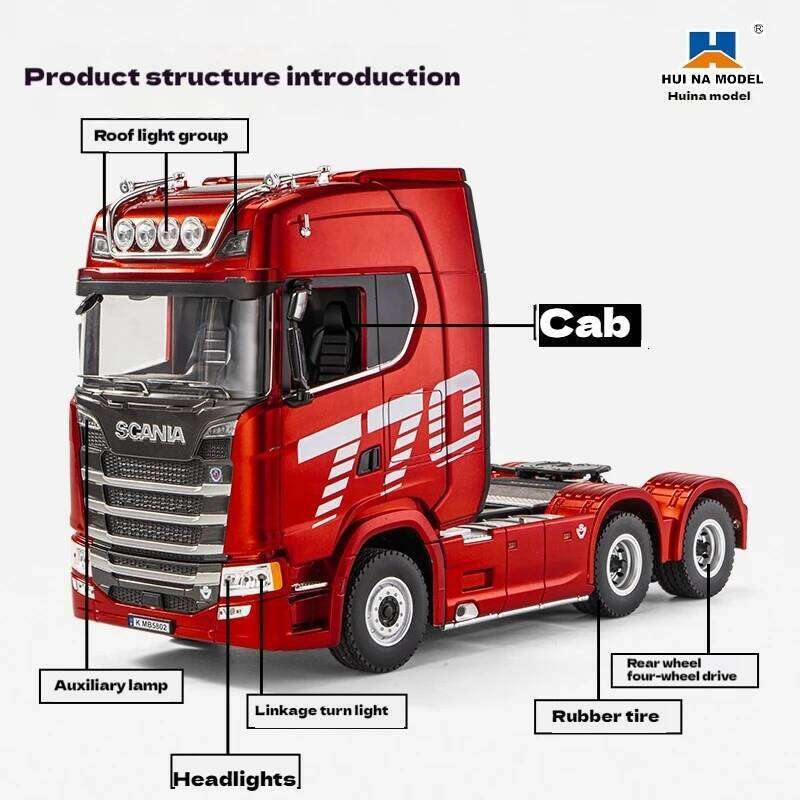 Remote control engineering Huina Scania 770S trailer head alloy car model children's toy four-wheel drive ratio 501D C260305