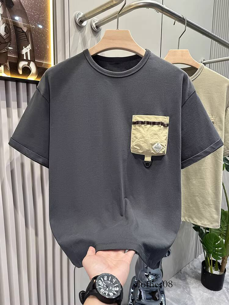 Workwear American casual outdoor functional style short-sleeve T-shirt, cotton pocket, color-blocking tee, spliced Tee, men's summer half-sleeve