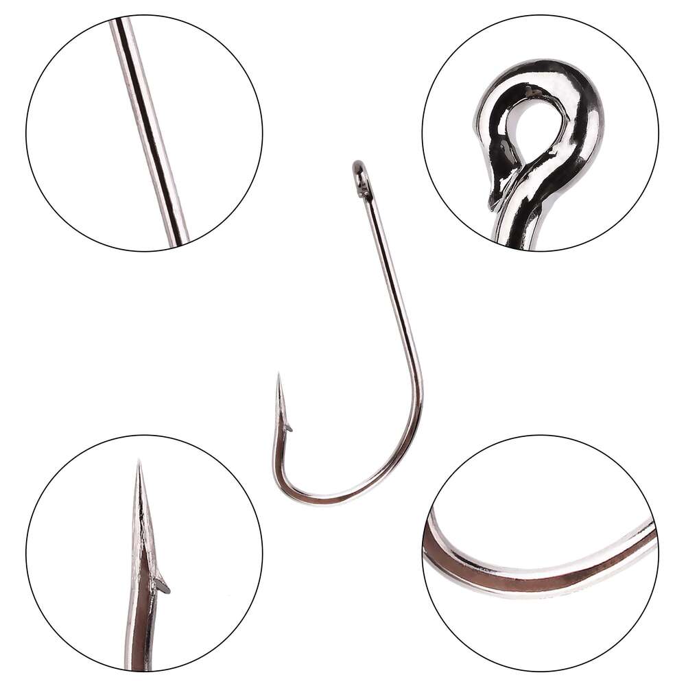 20pcs/box Fishing Carbon Steel Long Shank Saltwater Hook Barbed Ocean Fish Jig Hooks Size 6#-4/0# Sea Fishhook Y260305