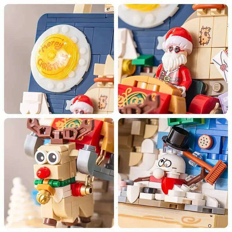 Mini Building Blocks Christmas Sleigh Easel Model Ornaments DIY Puzzle Assembled Bricks Children's Toys Gifts Home Decoration Z260306