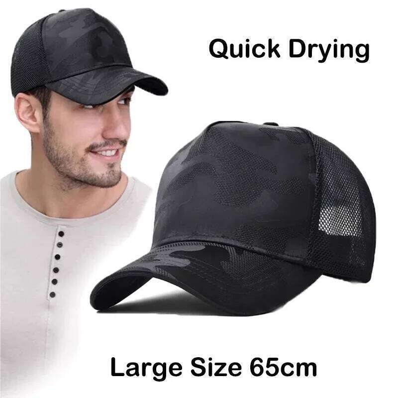 Deeper large size Quick Drying Camouflage Baseball Big bead Mesh Dad Hat Men Plus Size 65cm Adjustable Snapback Caps Y260304