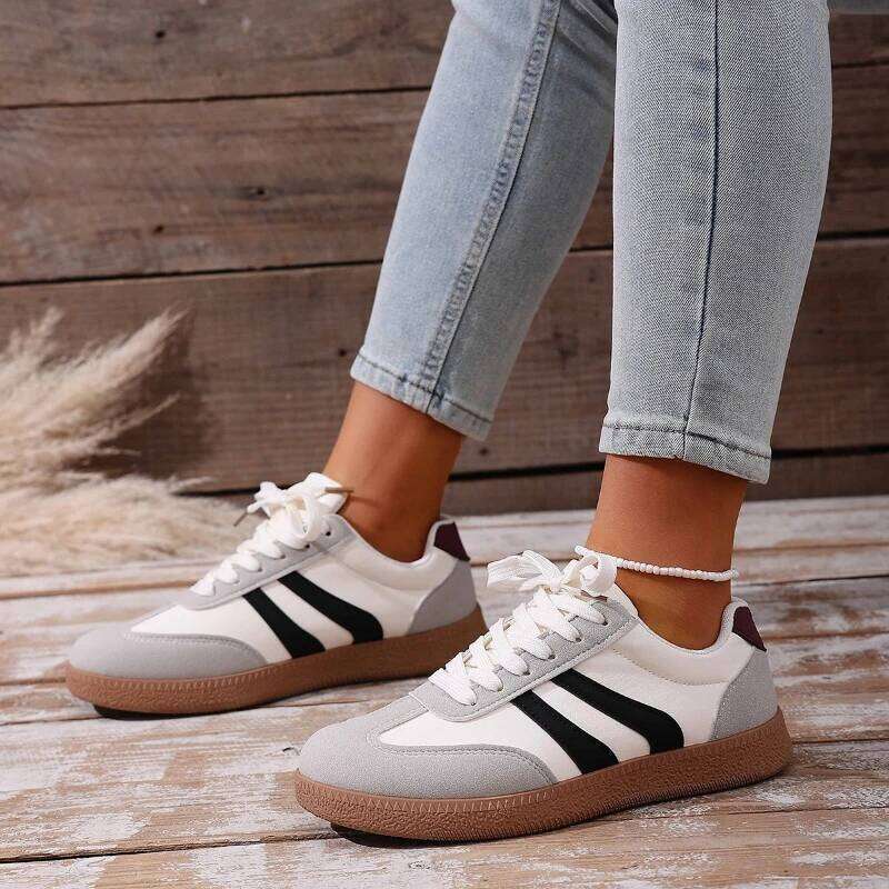 2025 Spring New Women's Fashion Round Head Design Vulcanized Outdoor Anti slip Comfortable Sports Shoes