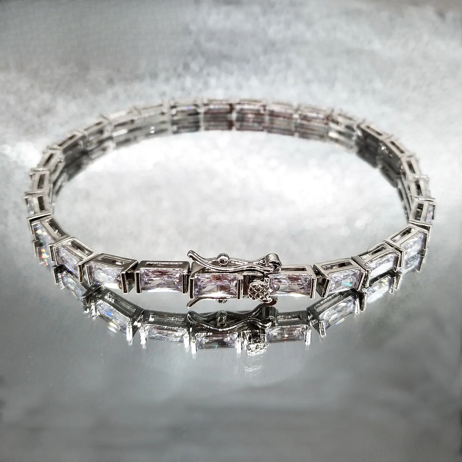 Rap High-quality Squae Diamond Tennis Bacelet Fo Men And WoMen Baguette Cubic Ziconia 14k Real Gold Plated Coppe Chains Bangle Iced Out Wist Jewely