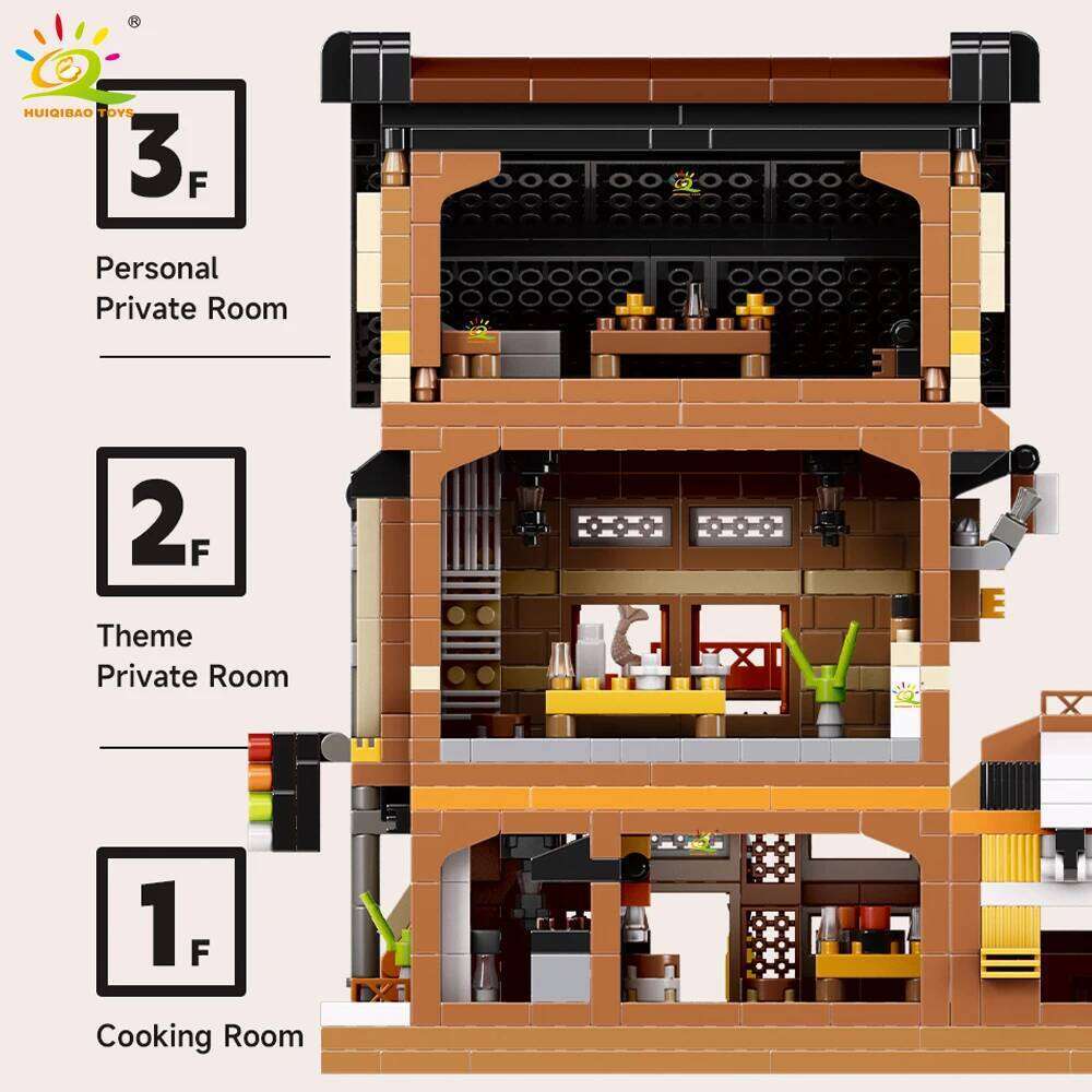 HUIQIBAO MOC Japan Sushi Octopus Yaki Street Shop model Micro Building Block Model Mini Brick Toy for Children Desk Decor. Z260306
