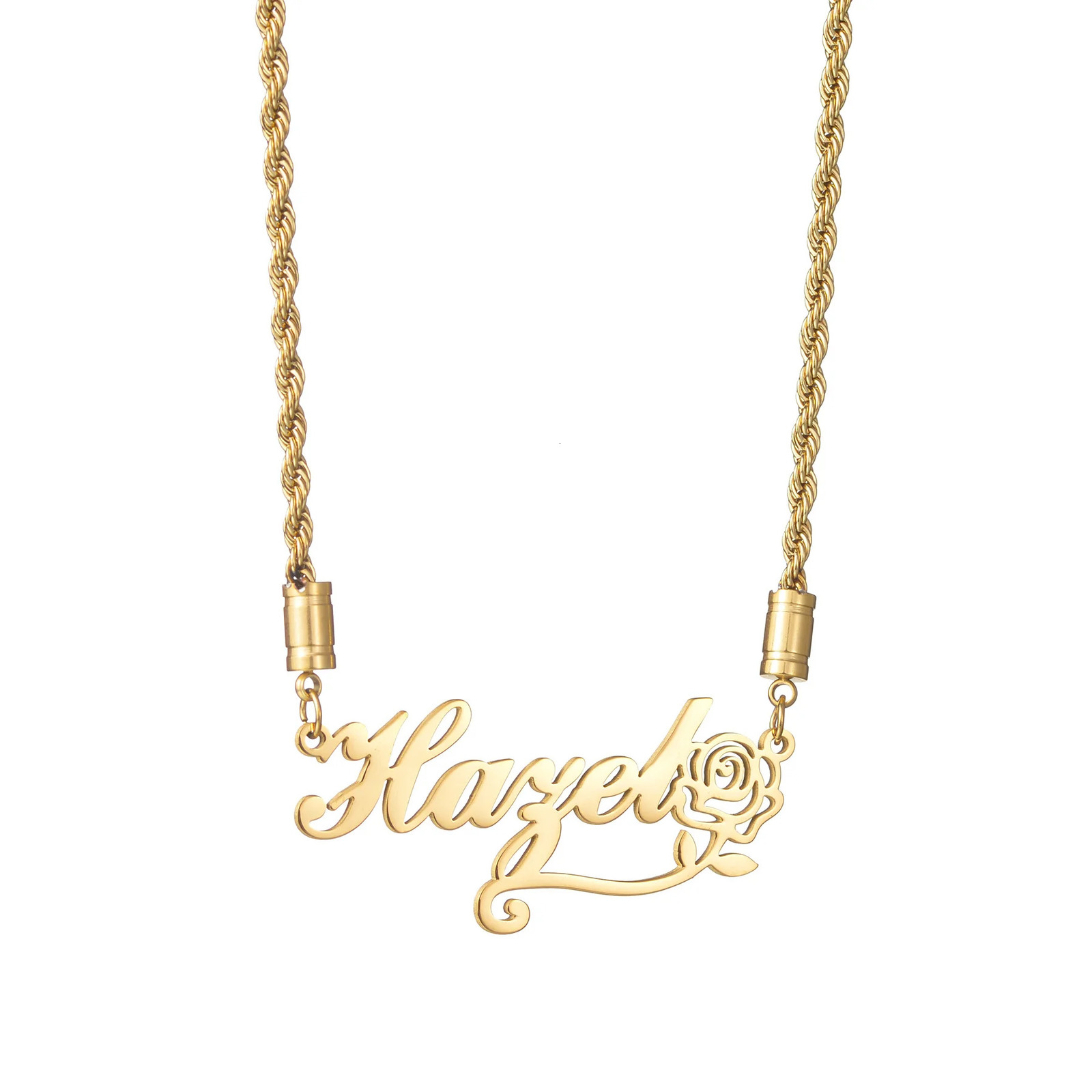 Customized Name Letters Pendant Necklaces for Women Men Stainless Steel Personalized Twist Chain Rose Flower Jewelry Party Gift 260302