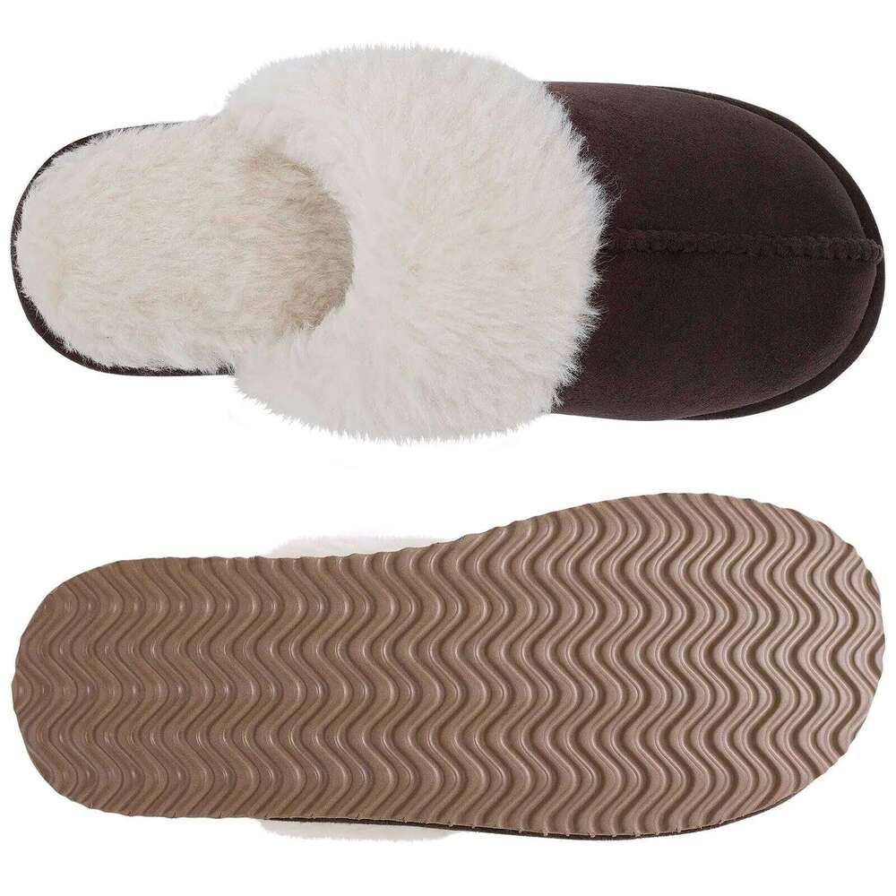 Litfun Winter Fuzzy Women's Memory Foam House Shoes Plush Lining Indoor Slides Outdoor Non-slip Furry Cotton Slippers