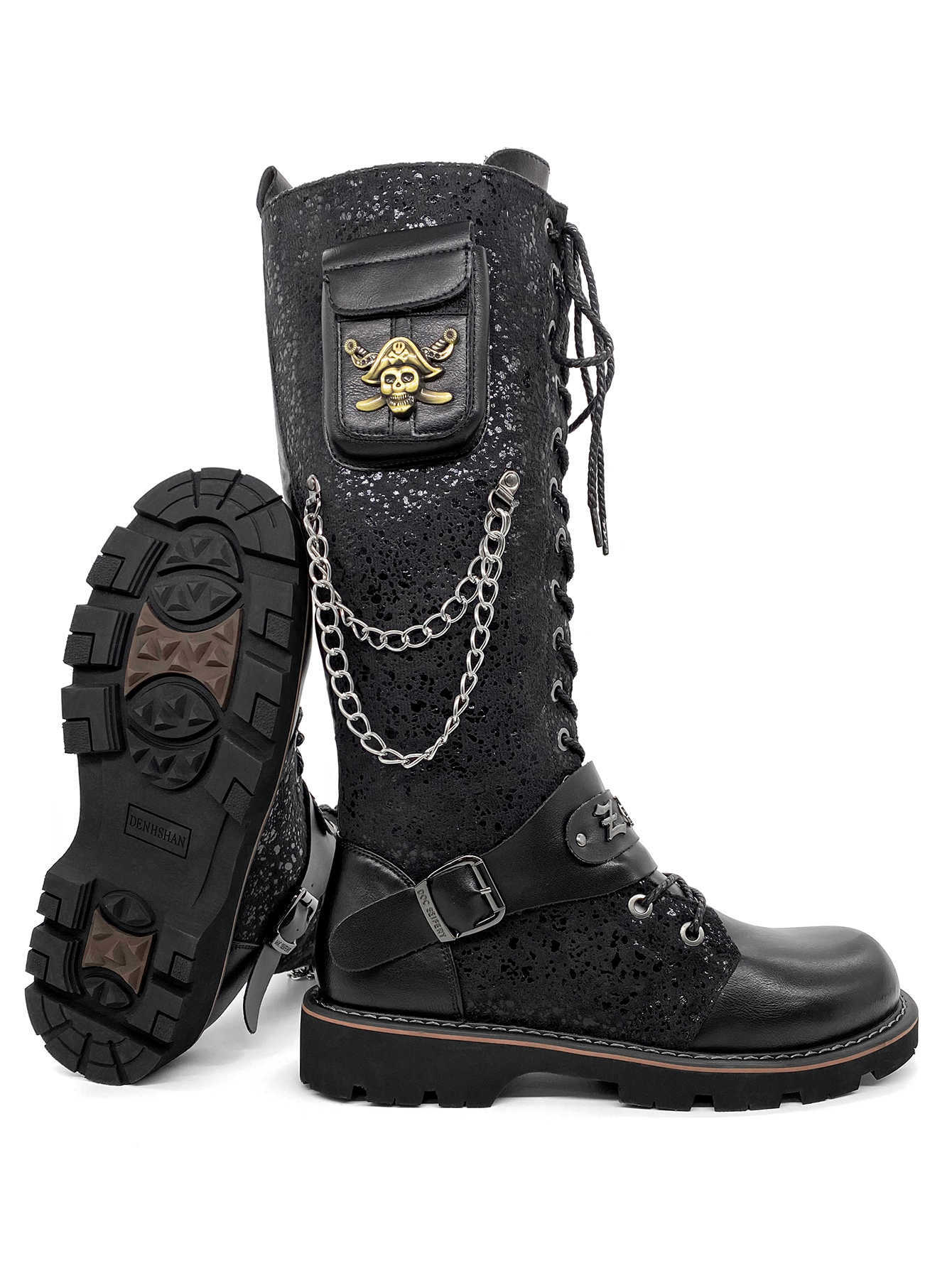 NXY Brand New Design Thick Bottom Black Large Fashion Print Women's Boots Light Luxury Versatile Thick High Heels high Boots Bestselling