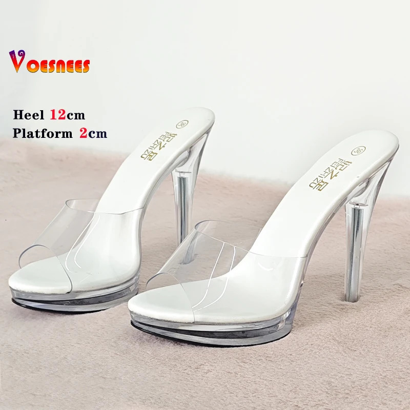 Transparent Slippers Ladies Clear PVC High Heeled Slippers Open Toe Daily Woman Sandals 12cm Sexy Show Crystal Shoes High Heels 260306