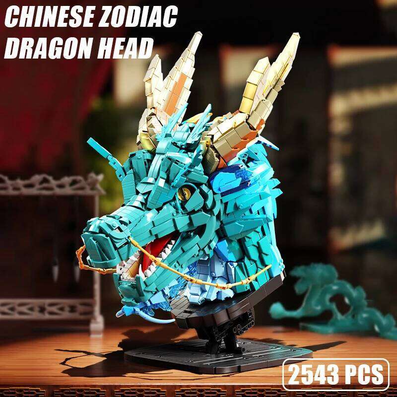 2543PCS Chinese Zodiac Head Model Building Blocks MOC Assemble Mythical Animals Dragon Bricks Toys for Kids Gift Decor Z260306