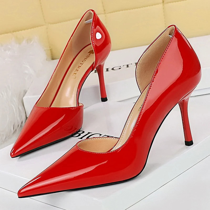 BIGTREE Shoes Women 8 Cm Heels Patent Leather Woman Pumps Stilettos Fashion Lady Shoes Sexy Party Shoes High Heels Plus Size 43 260306