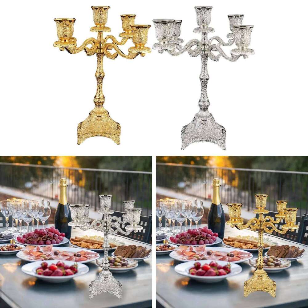 5 Arm Candelabra Ornament Centerpiece,Club Table Candelabrum Candle Stand Candlestick Holder for Living Room New Year Dining XJ260305