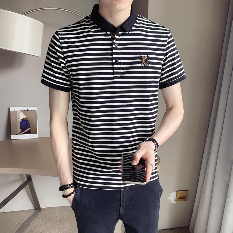 Luxury Brand Designer Clothes 2025 Summer European Trend Brand POLO Shirt Men's Striped Embroidered Short Sleeve Men's Turn-Down Collar Top 