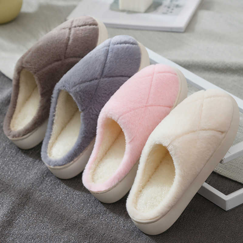 Plush Cotton Slippers for Women Autumn and Winter 2025 New Style Non-Slip Indoor Home Thick Sole Warm Cotton Slippers for Men Winter S260305