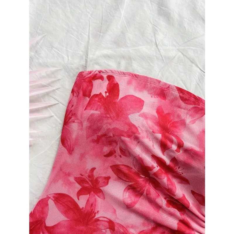Womens 2025 Floral Print Tube Mini Dress Strapless Backless Party Club Short Ruched Drawstring Bodycon Party Dresses Streetwear X260306