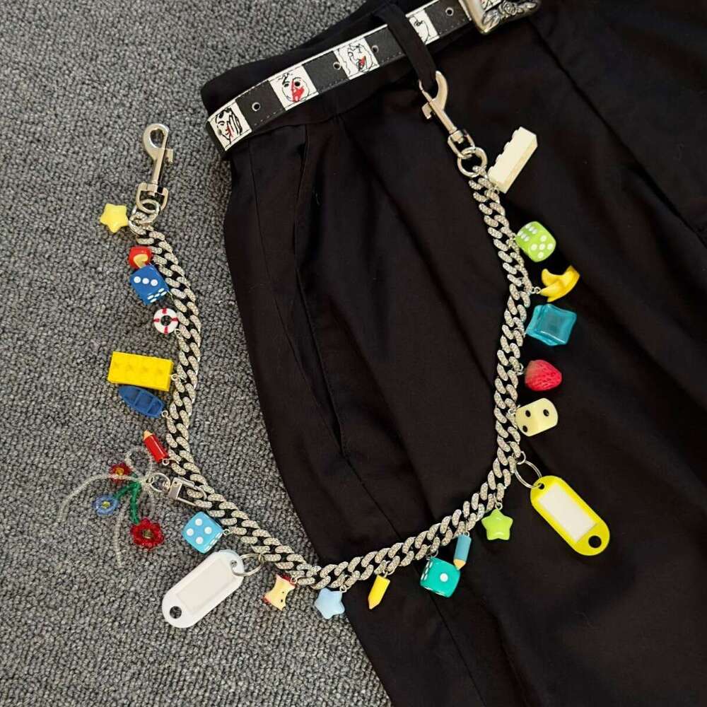 Ain's premium selection of European and American hip-hop bag pendants, trendy waist accessories, cross-border diamond-encrusted Cuban pant chains