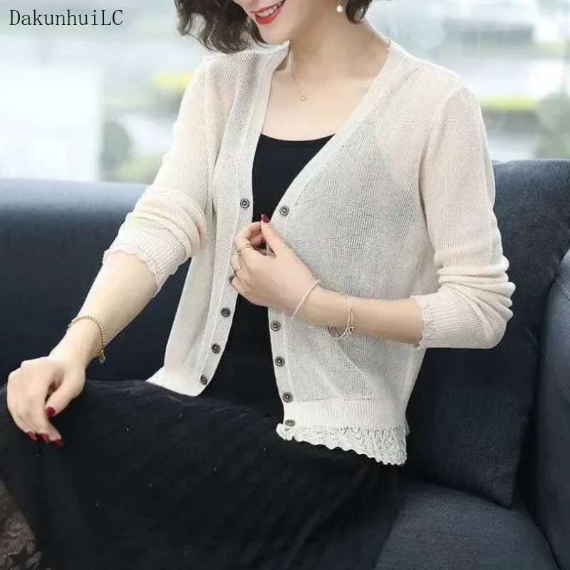 New 2023 Autumn Summer Cardigan Women Hollow Out Shawl Knitted Sweater Female Cardigans Women Thin Jacket Coat Ladies Tops M260306