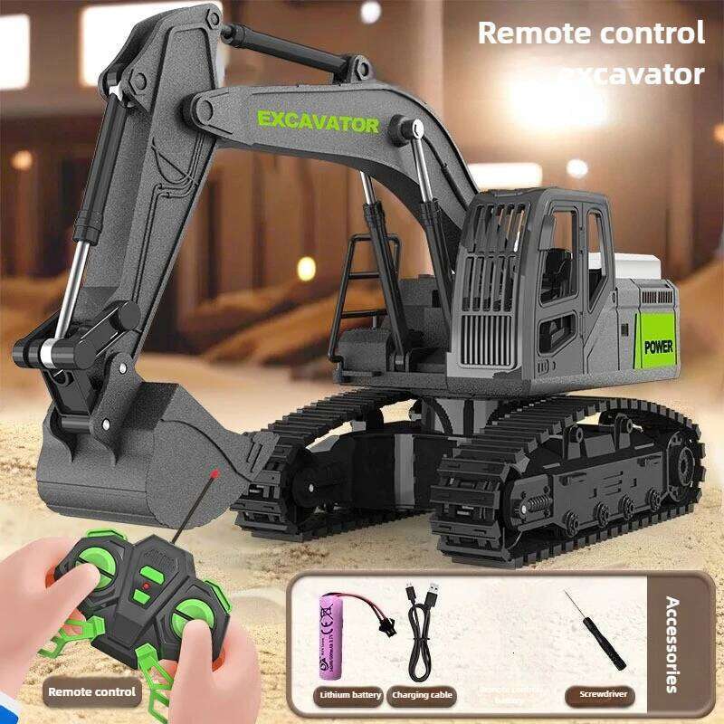 Children Alloy Remote Control Toys Simulation Electric Excavator Engineering Vehicle with Light RC Cars Model for Kids C260305