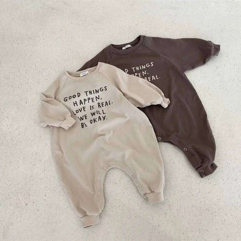 Autumn New Baby Boy Letter Print Romper Newborn Toddler Girl Long Sleeve Casual Jumpsuit Cotton Infant Loose Clothes 0-24M Z260306