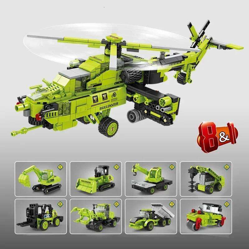 8 in 1 Mi 28 Armed Helicopter Building Blocks City Engineering Vehicle Deformation Bricks Boys Toy Holiday Gifts For Children Z260305