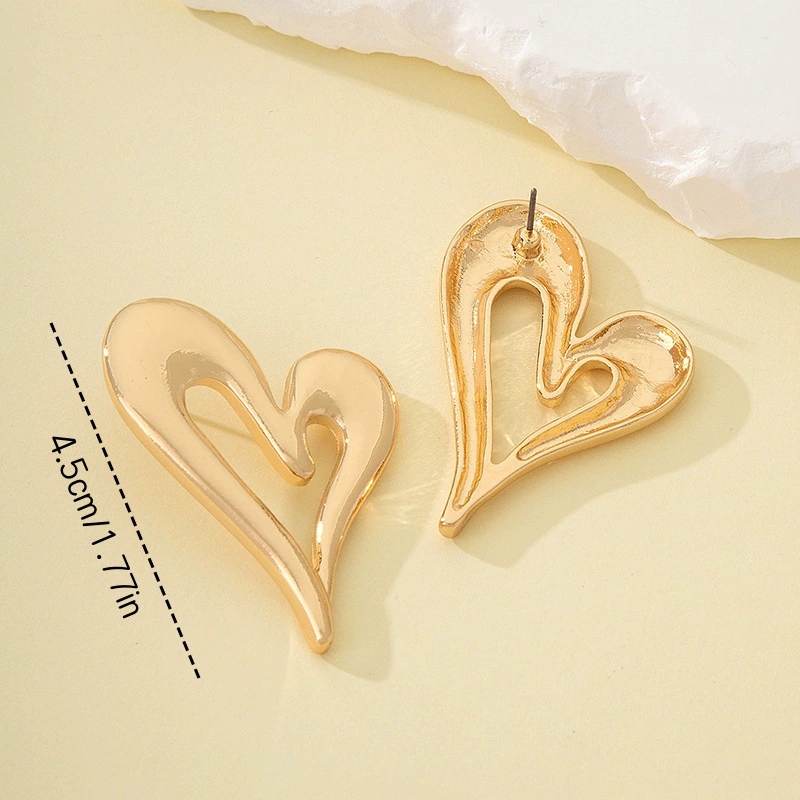 Chic Metallic Couple's Earring Set Featuring 'Love' Engraving